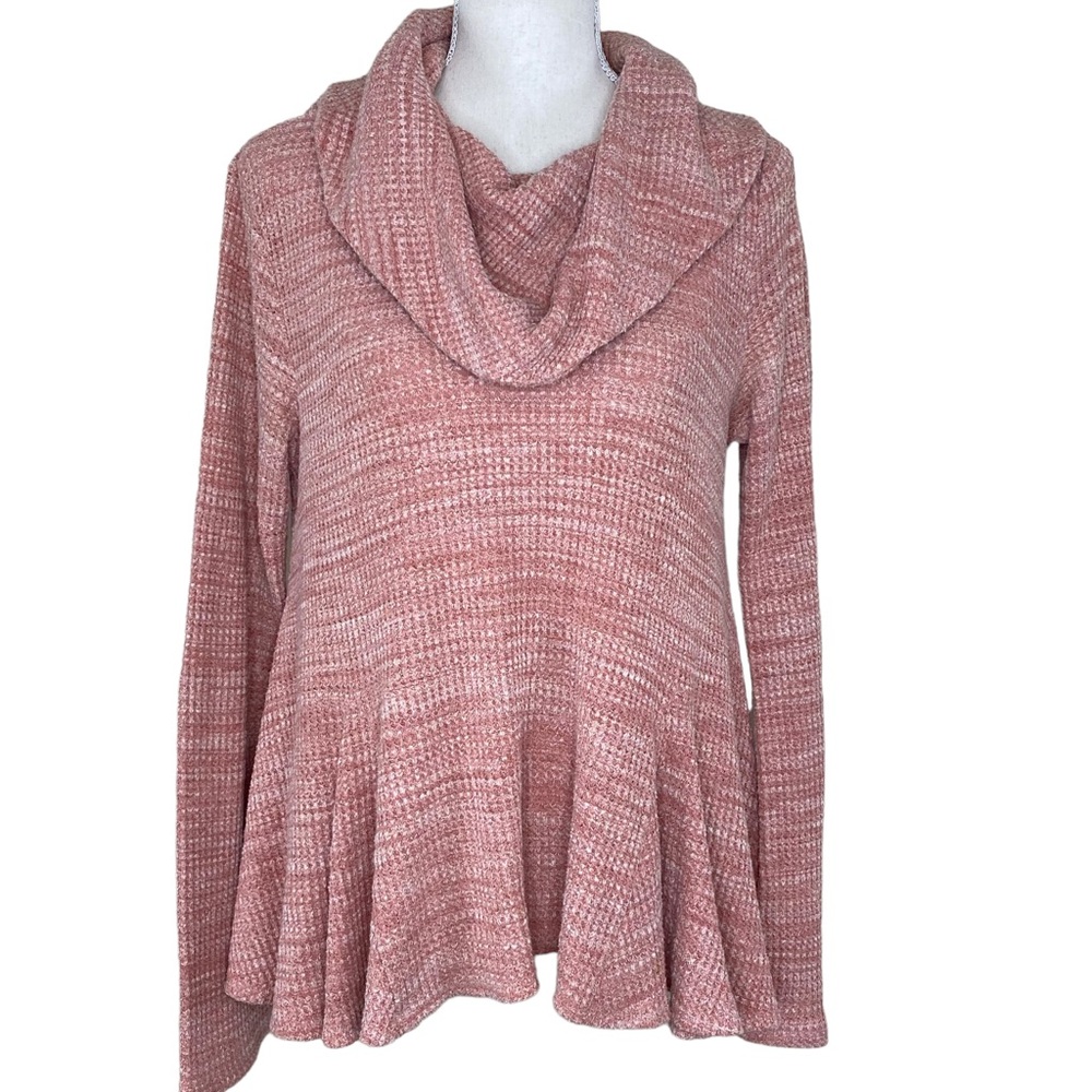 Anthropologie Postmark Maurisa Pink Thermal Weave Cowl Neck Sweater Size S